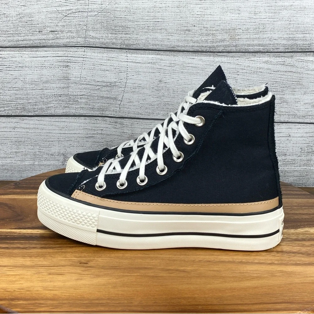 Converse Chuck Taylor All Star Raw Edge Platform High Black Champagne Tan Sz 6.5